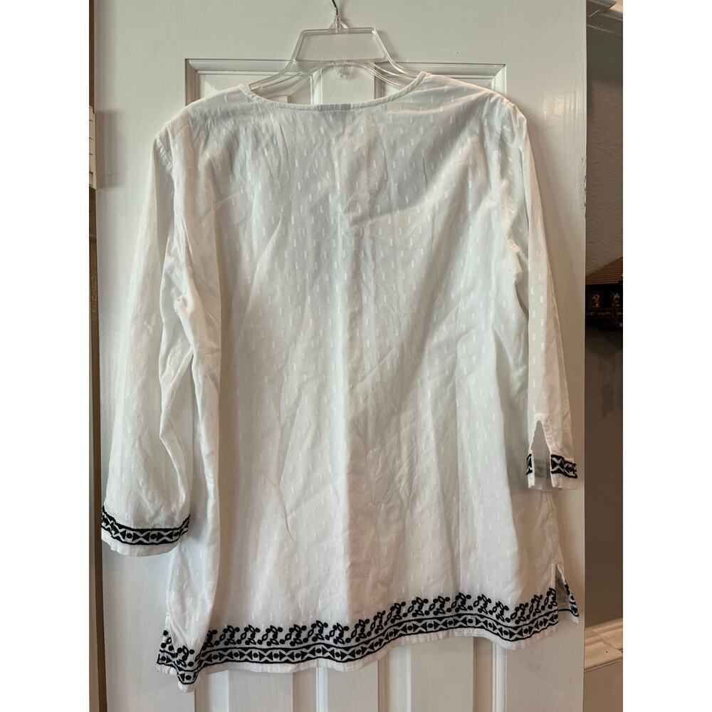 Talbots Embroidered Peasant Boho Cottage Top Women M Minimalist Neutral Aztec - Picture 3 of 8